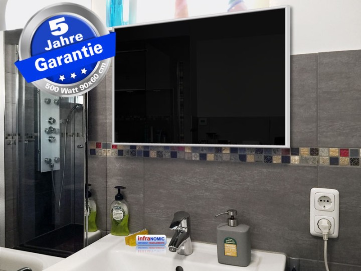 Infrarotheizung Glas schwarz Spiegelheizung Bad 500 Watt 90x60 M10W