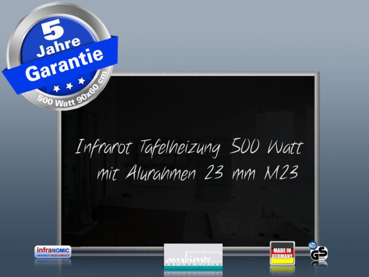 Infrarotheizung schwarz Spiegelheizung Bad 500 Watt 90x60 M23