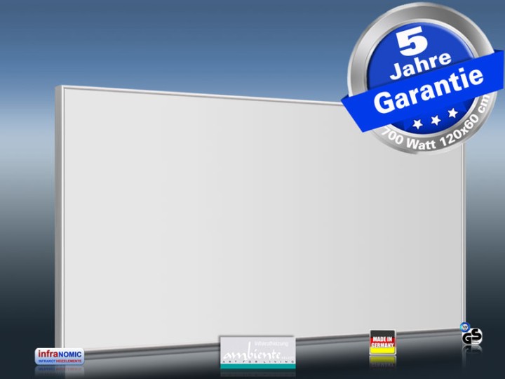 Infrarotheizung 700 Watt 120x60 Glas weiß M10 mit Optionen