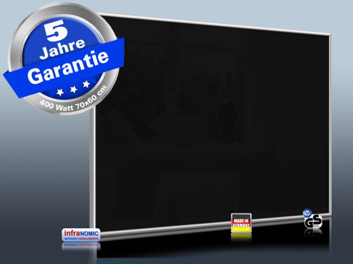 Infrarotheizung Glas schwarz Spiegelheizung Bad 400 Watt 70x60 M10