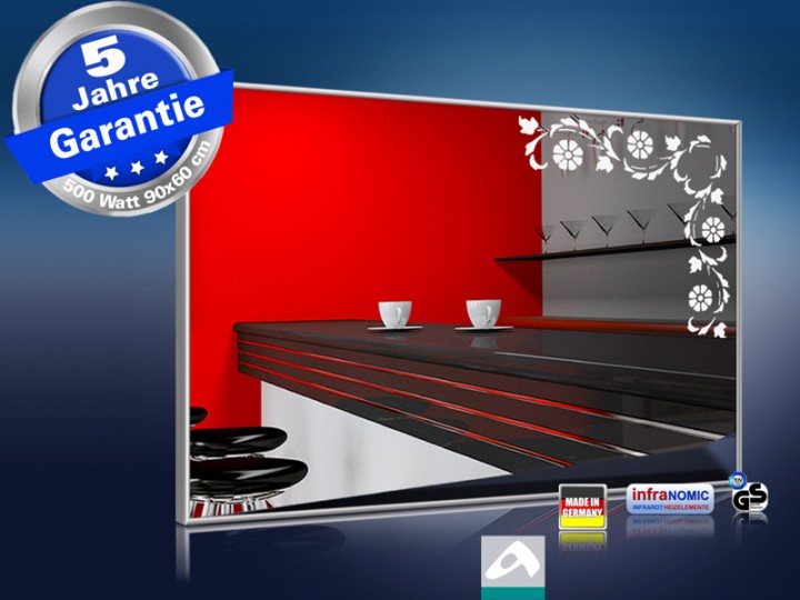 Design Spiegel Infrarotheizung 500-900 Watt 4 Größen M10 Blumenranke