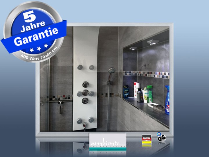 Infrarotheizung Glas schwarz Spiegelheizung Bad 400 Watt 70x60 M23