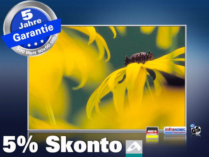 infrarot Bildheizung 500 Watt 90x60 M10-SL Gelbe Blume